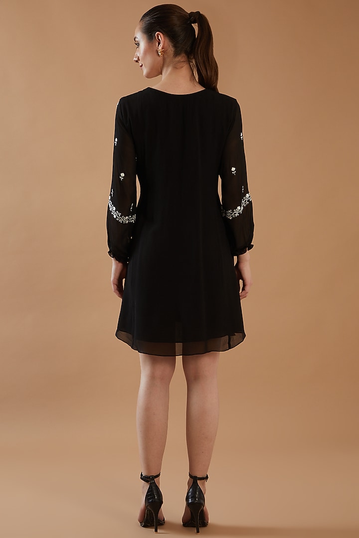 Black Georgette Embroidered Summer Dress by ANGSA BY NIDHIR & SHELLY at Pernia's Pop Up Shop