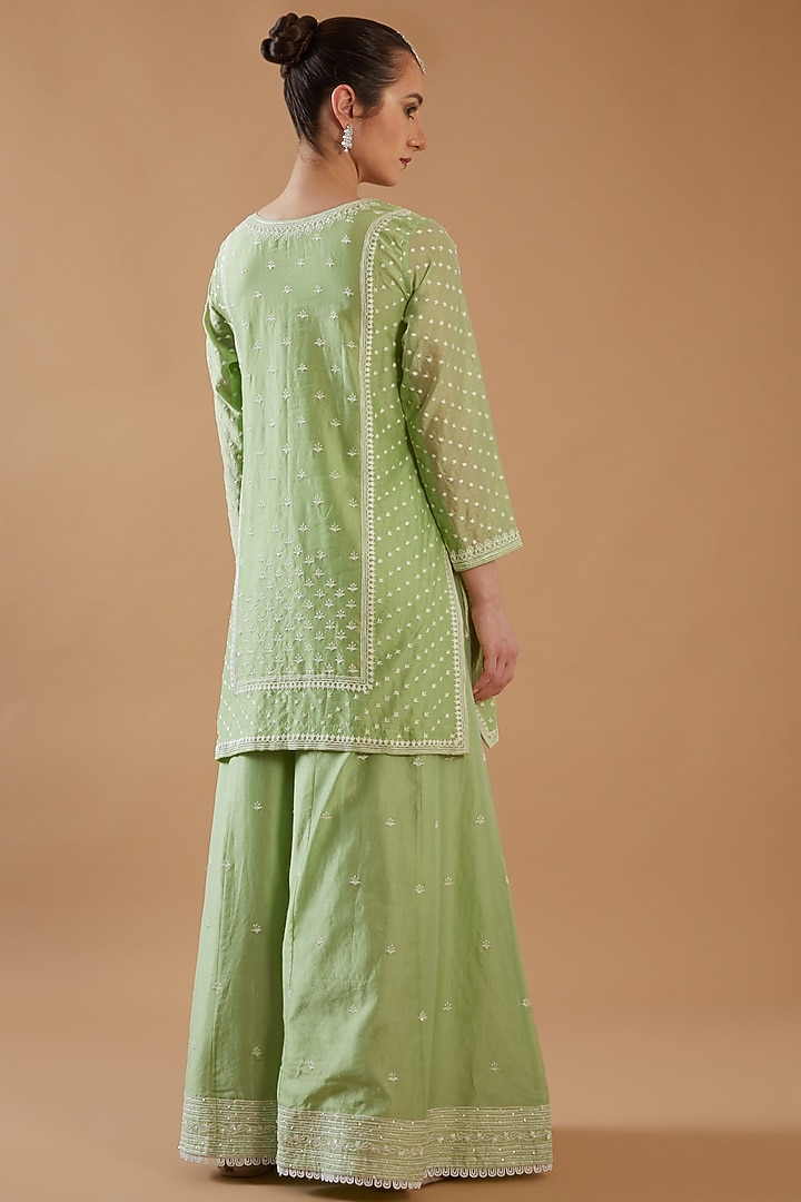 Mint Green Chanderi Silk Embroidered Party Wear Sharara Set by ANGSA BY NIDHIR & SHELLY at Pernia's Pop Up Shop