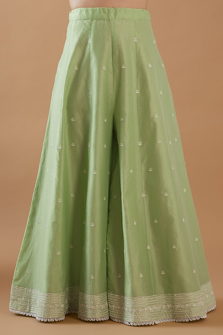 Mint Green Chanderi Silk Embroidered Party Wear Sharara Set by ANGSA BY NIDHIR & SHELLY at Pernia's Pop Up Shop
