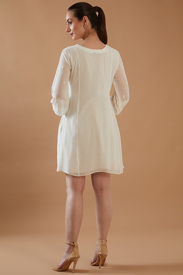 White Georgette Embroidered Summer Dress by ANGSA BY NIDHIR & SHELLY at Pernia's Pop Up Shop