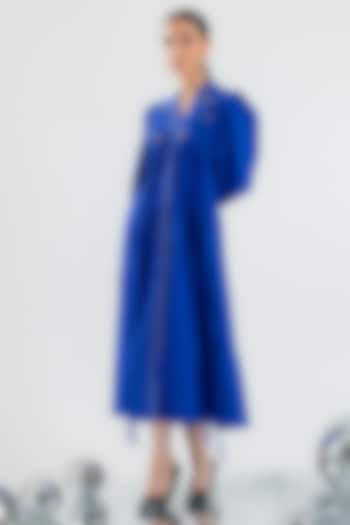 Royal Blue Cotton Sequin & Bead Hand Embroidered Midi Summer Dress by ANGSA BY NIDHIR & SHELLY at Pernia's Pop Up Shop