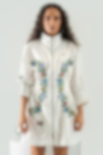 White Cotton Sequins Embroidered Mini Vacation Dress by ANGSA BY NIDHIR & SHELLY at Pernia's Pop Up Shop