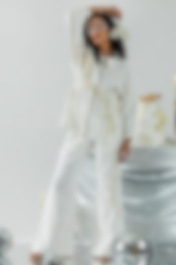 Ivory Banana Crepe Beads & Sequins Hand Embroidered Co-ord Set by ANGSA BY NIDHIR & SHELLY at Pernia's Pop Up Shop