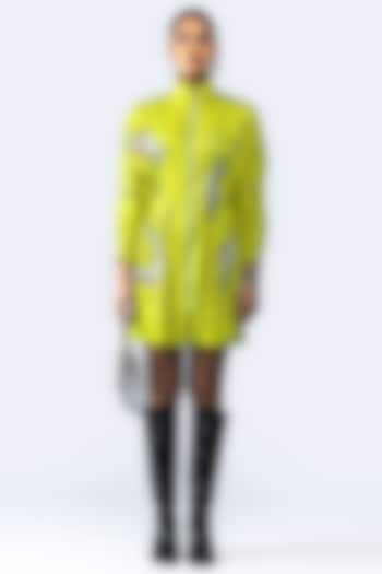 Lime Green Cotton Hand Applique Embroidered Mini Vacation Dress by ANGSA BY NIDHIR & SHELLY at Pernia's Pop Up Shop