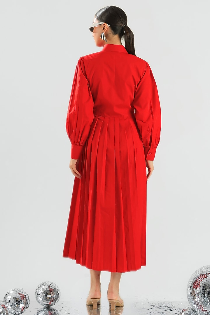 Red Cotton Hand Floral Applique Embroidered Midi Summer Dress by ANGSA BY NIDHIR & SHELLY at Pernia's Pop Up Shop