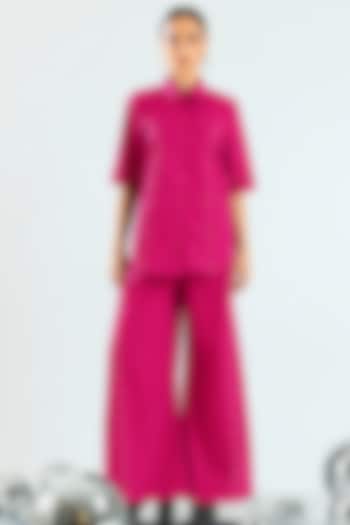 Magenta Cotton Stone & Beads Embroidered Co-Ord Set by ANGSA BY NIDHIR & SHELLY at Pernia's Pop Up Shop