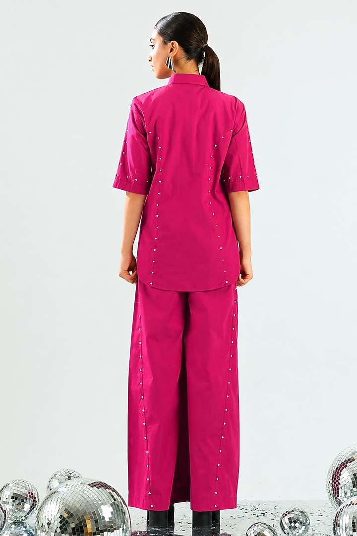 Magenta Cotton Stone & Beads Embroidered Co-Ord Set by ANGSA BY NIDHIR & SHELLY at Pernia's Pop Up Shop