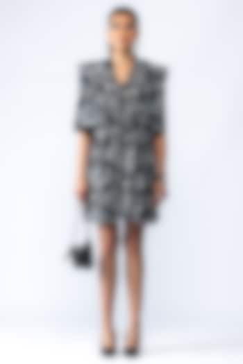 Black Natural Crepe Floral Printed & Embroidered Mini Vacation Dress by ANGSA BY NIDHIR & SHELLY at Pernia's Pop Up Shop
