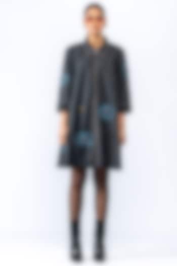 Grey Melange Hand Applique Embroidered Flared Mini Vacation Dress by ANGSA BY NIDHIR & SHELLY at Pernia's Pop Up Shop
