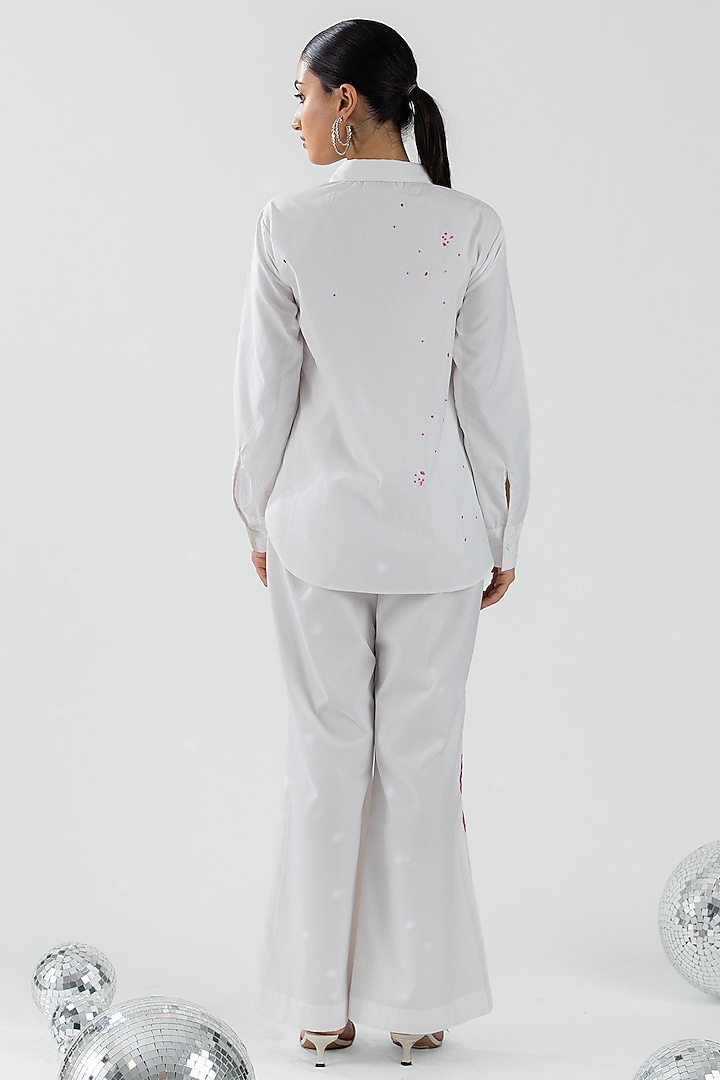 White Cotton Sequins Floral Hand Embroidered Co-Ord Set by ANGSA BY NIDHIR & SHELLY at Pernia's Pop Up Shop
