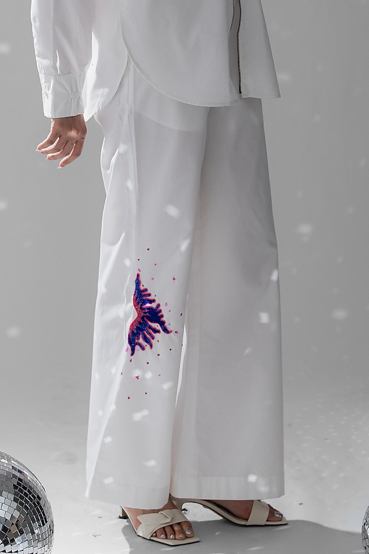 White Cotton Sequins Floral Hand Embroidered Co-Ord Set by ANGSA BY NIDHIR & SHELLY at Pernia's Pop Up Shop