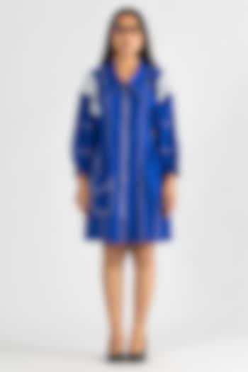 Royal Blue Cotton Color-Blocked Short Summer Dress by ANGSA BY NIDHIR & SHELLY at Pernia's Pop Up Shop
