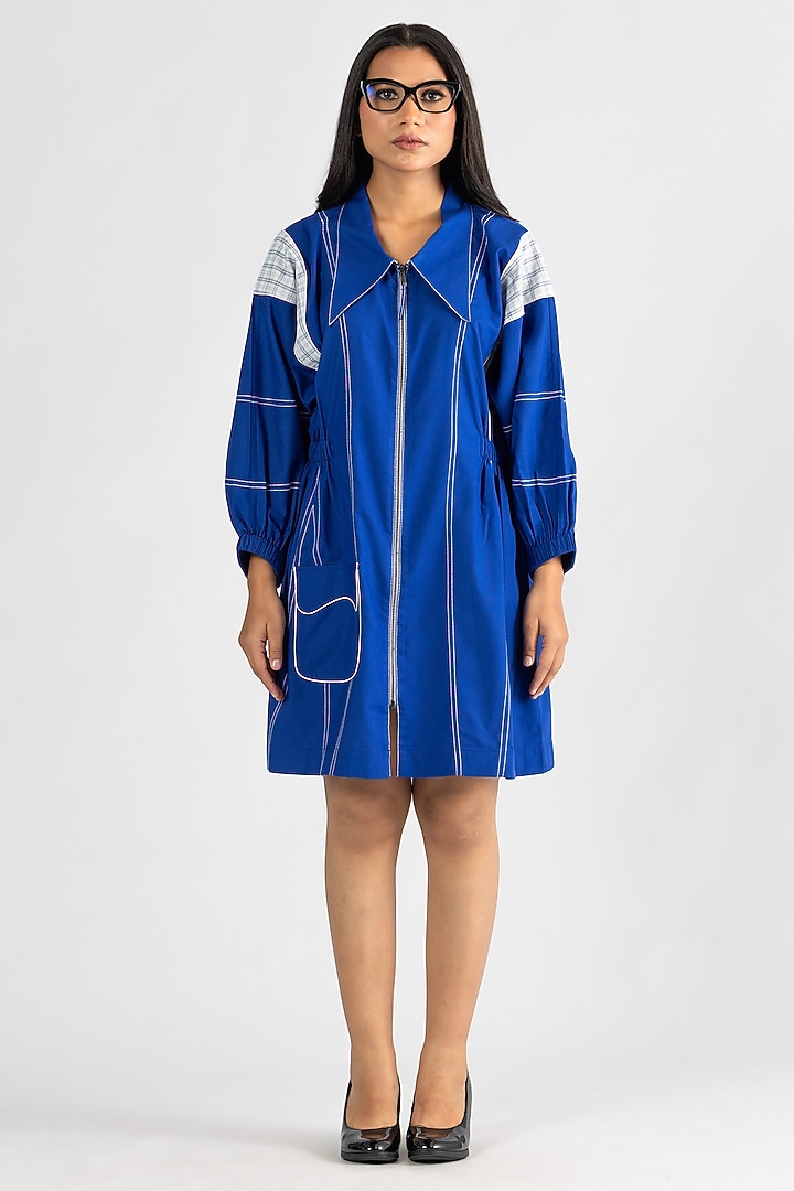 Royal Blue Cotton Color-Blocked Short Summer Dress by ANGSA BY NIDHIR & SHELLY at Pernia's Pop Up Shop