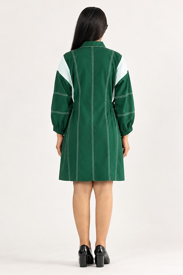 Green Cotton Color-Blocked Short Summer Dress by ANGSA BY NIDHIR & SHELLY at Pernia's Pop Up Shop