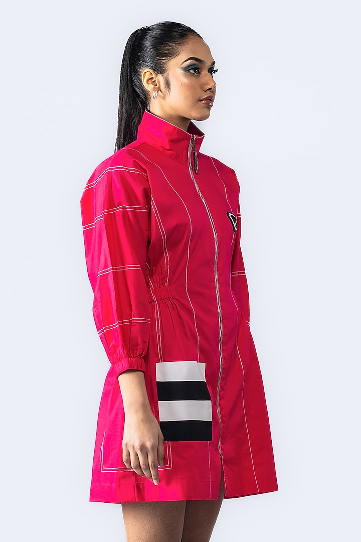 Magenta Cotton Hand Embroidered Short Summer Dress by ANGSA BY NIDHIR & SHELLY at Pernia's Pop Up Shop