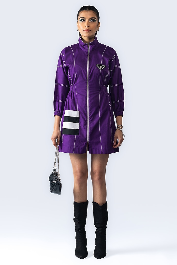 Purple Cotton Hand Embroidered Short Summer Dress by ANGSA BY NIDHIR & SHELLY at Pernia's Pop Up Shop