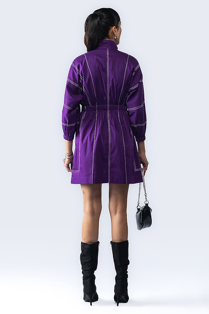 Purple Cotton Hand Embroidered Short Summer Dress by ANGSA BY NIDHIR & SHELLY at Pernia's Pop Up Shop
