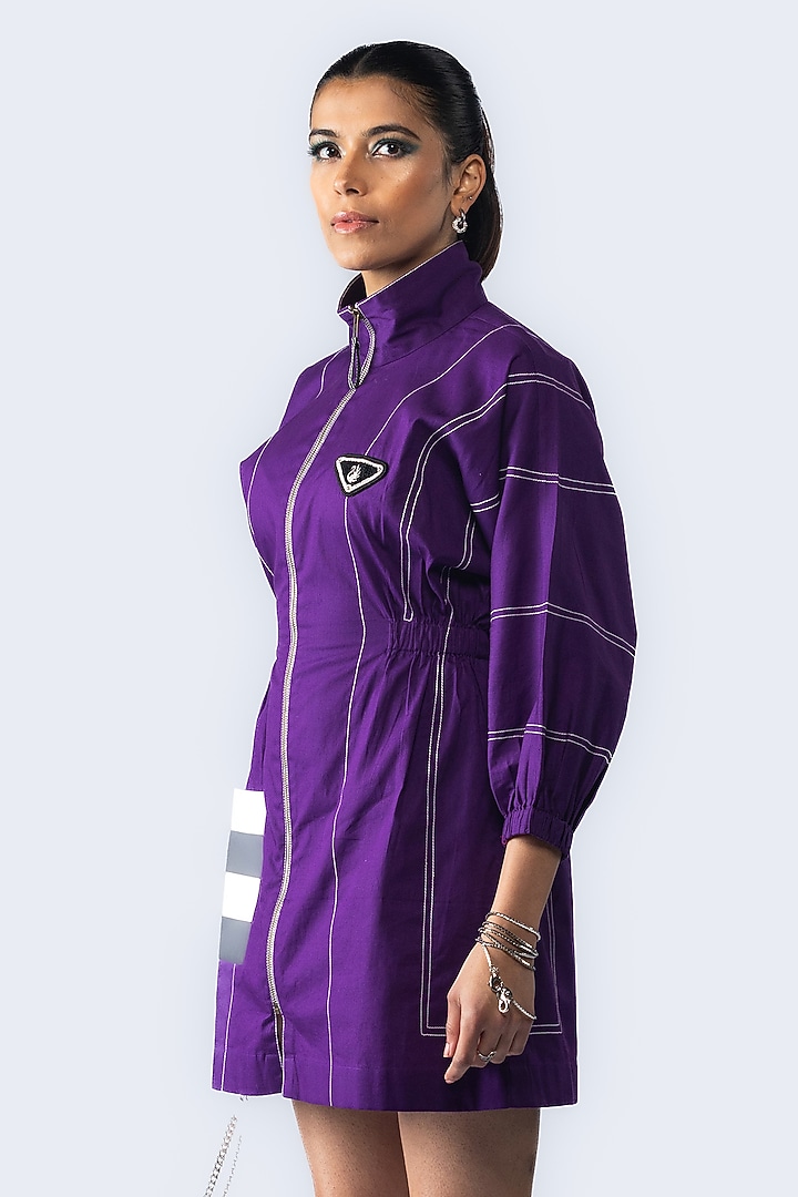 Purple Cotton Hand Embroidered Short Summer Dress by ANGSA BY NIDHIR & SHELLY at Pernia's Pop Up Shop