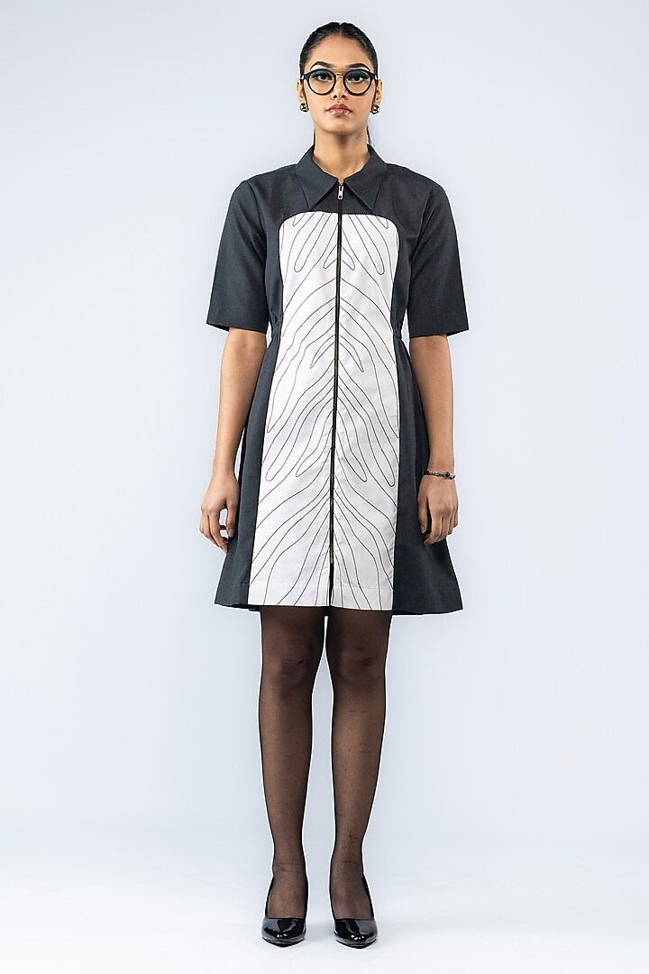 Grey Melange Thread Embroidered Short Summer Dress by ANGSA BY NIDHIR & SHELLY at Pernia's Pop Up Shop