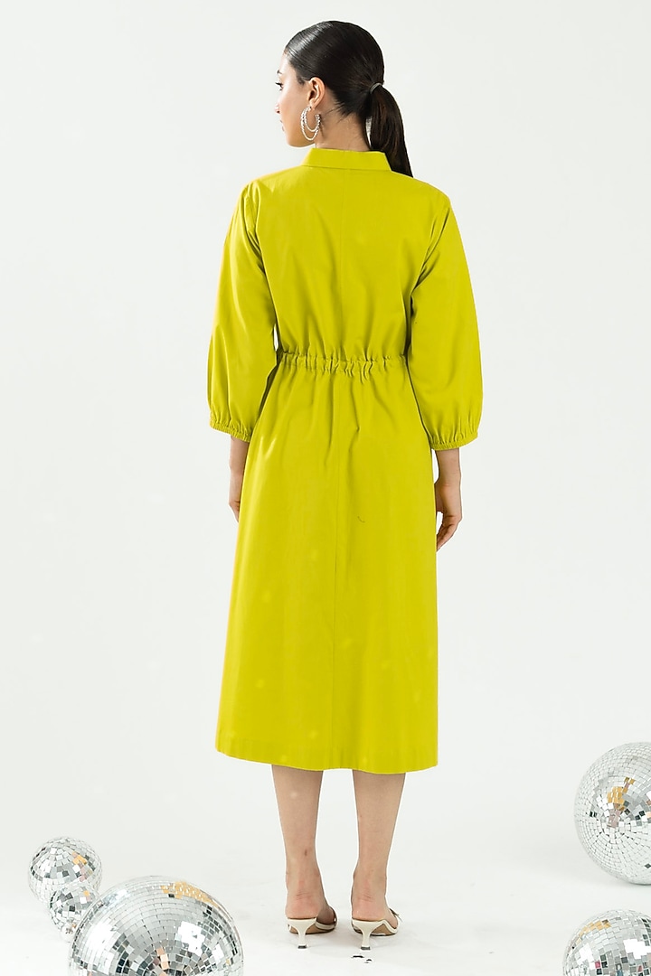 Lime Green Cotton Hand Cutwork Embroidered Midi Vacation Dress by ANGSA BY NIDHIR & SHELLY at Pernia's Pop Up Shop