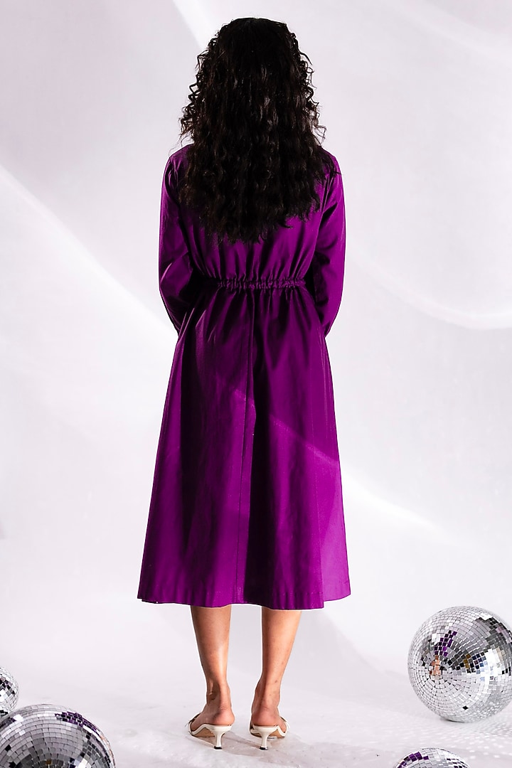 Purple Cotton Hand Cutwork Embroidered Midi Vacation Dress by ANGSA BY NIDHIR & SHELLY at Pernia's Pop Up Shop