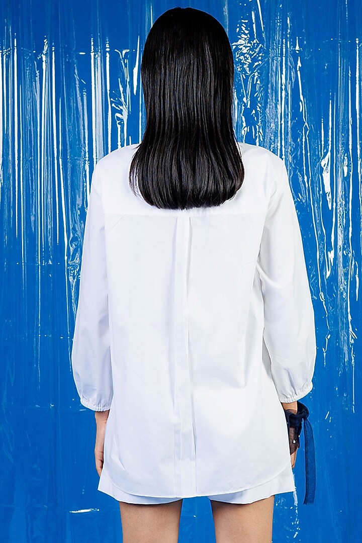 White Cotton Sequin Embellished Shirt by ANGSA BY NIDHIR & SHELLY at Pernia's Pop Up Shop