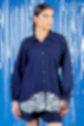 Blue Cotton Sequin Embellished Shirt by ANGSA BY NIDHIR & SHELLY at Pernia's Pop Up Shop