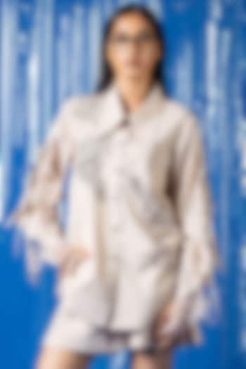 Nude Cotton Sequin Embroidered Shirt by ANGSA BY NIDHIR & SHELLY at Pernia's Pop Up Shop