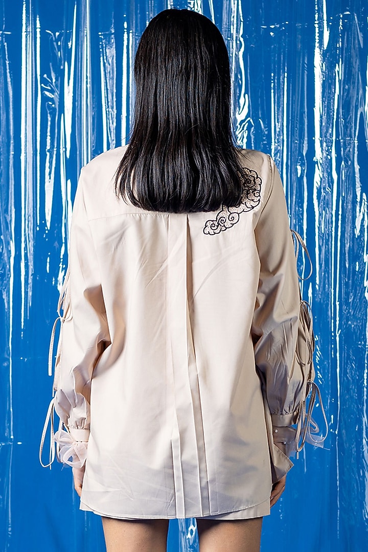 Nude Cotton Sequin Embroidered Shirt by ANGSA BY NIDHIR & SHELLY at Pernia's Pop Up Shop