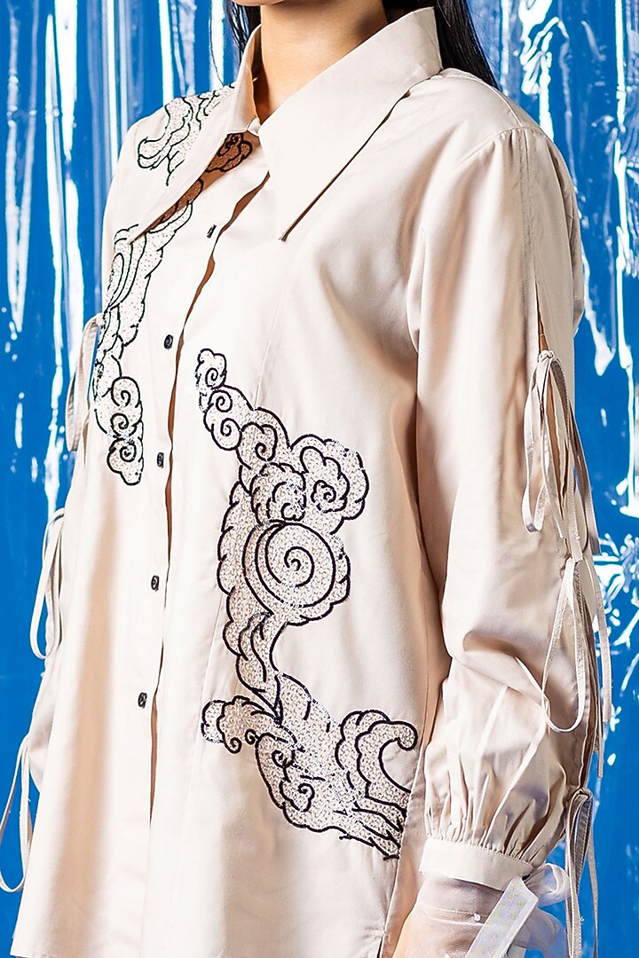Nude Cotton Sequin Embroidered Shirt by ANGSA BY NIDHIR & SHELLY at Pernia's Pop Up Shop