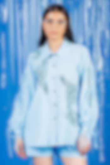 Sky Blue Cotton Sequin Embroidered Shirt by ANGSA BY NIDHIR & SHELLY at Pernia's Pop Up Shop