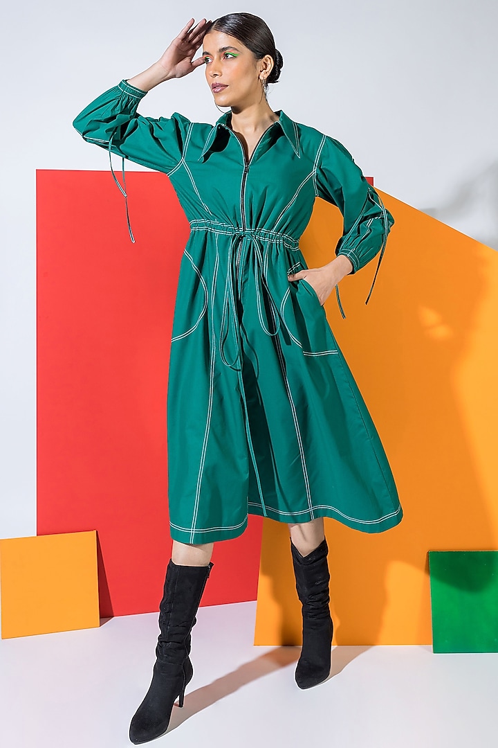 Green Cotton Dress by ANGSA BY NIDHIR & SHELLY