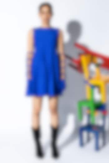 Royal Blue Cotton Short Pleated Summer Dress by ANGSA BY NIDHIR & SHELLY at Pernia's Pop Up Shop