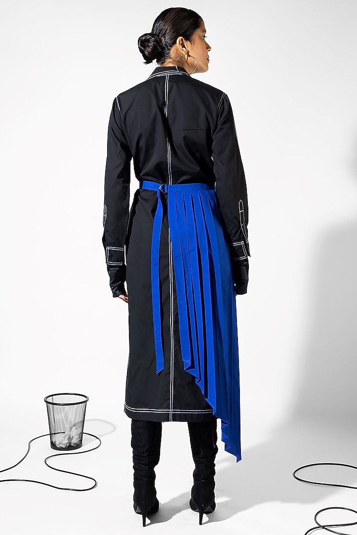 Black & Royal Blue Cotton Summer Dress With Detachable Pleated Skirt by ANGSA BY NIDHIR & SHELLY at Pernia's Pop Up Shop