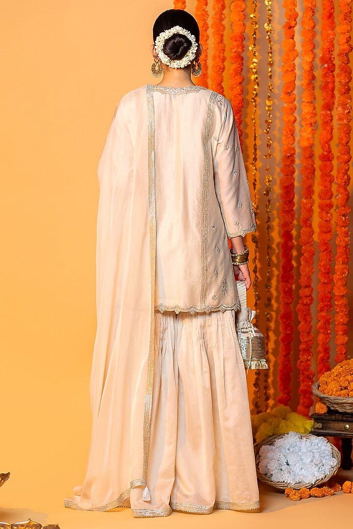 Beige Chanderi Silk Gharara Set by ANGSA BY NIDHIR & SHELLY at Pernia's Pop Up Shop