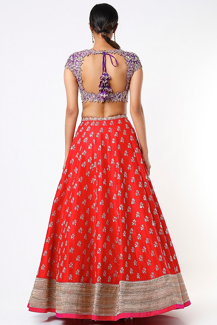 Red Embroidered Bridal Lehenga Set by Anushree Reddy at Pernia's Pop Up Shop