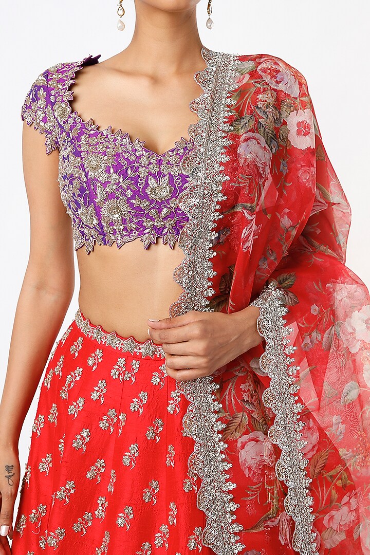 Red Embroidered Bridal Lehenga Set by Anushree Reddy at Pernia's Pop Up Shop