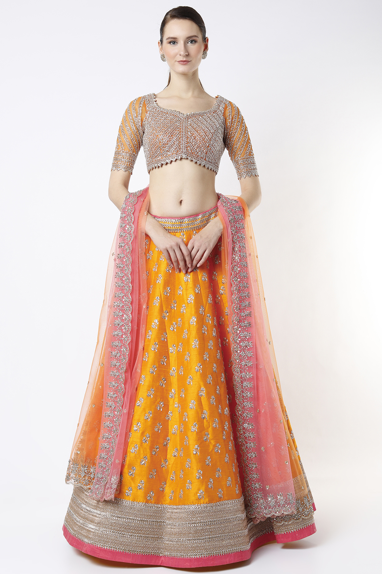 Coral Embroidered Bridal Lehenga Set by Anushree Reddy at Pernia's Pop Up Shop