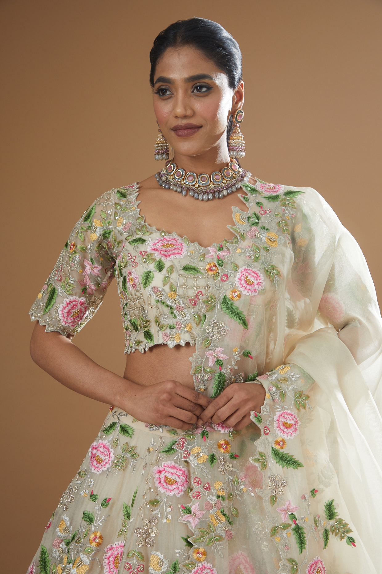 Buy Ivory Organza Adhisha Lehenga Set by Designer ANUSHREE REDDY Online at  Ogaan.com