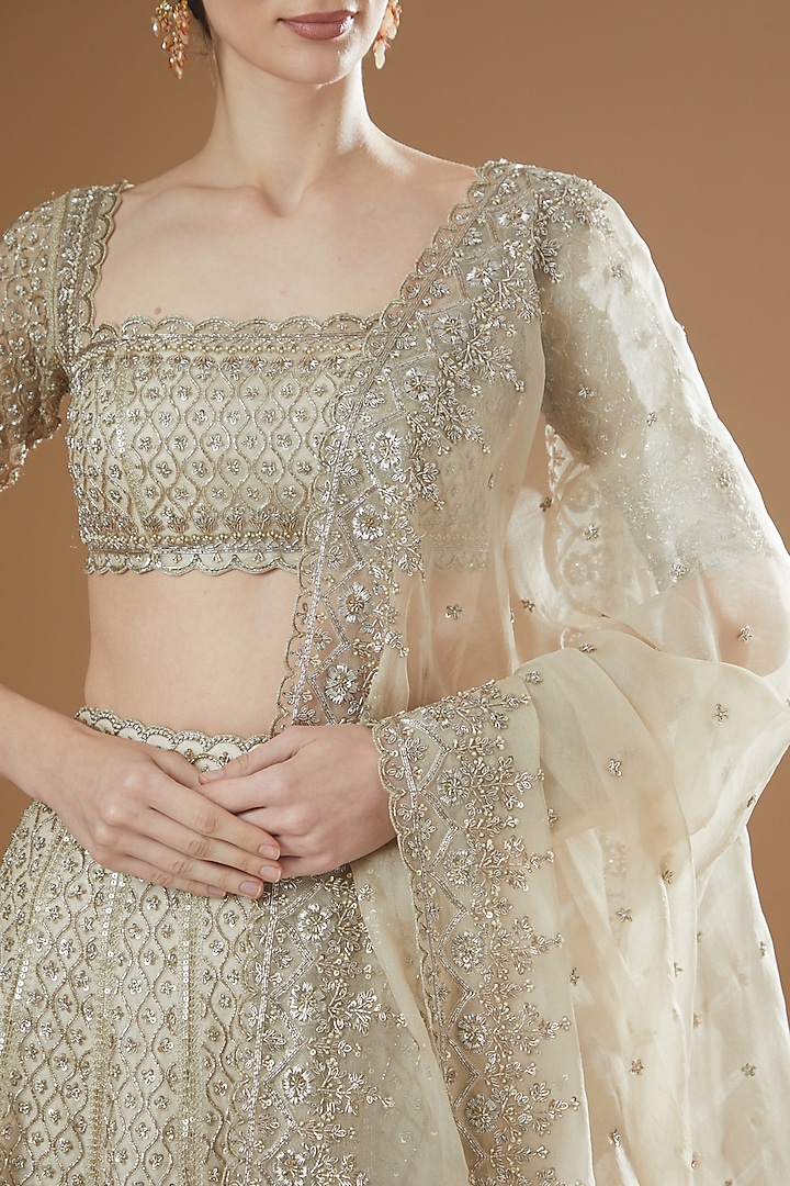 Ivory Organza Embroidered Bridal Lehenga Set by Anushree Reddy at Pernia's Pop Up Shop
