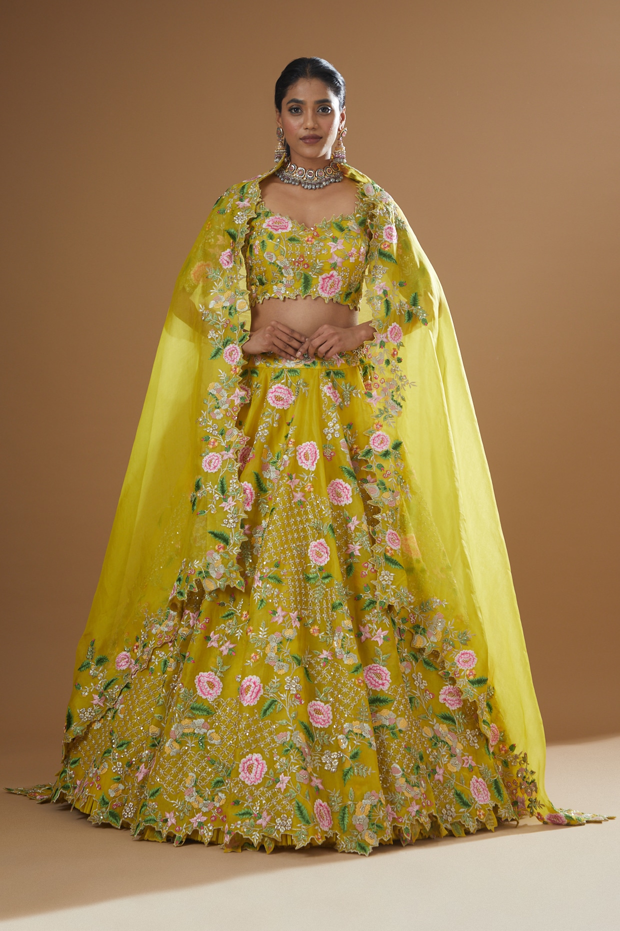 Buy Anushree Reddy Yellow Embroidered Lehenga Set Online | Aza Fashions