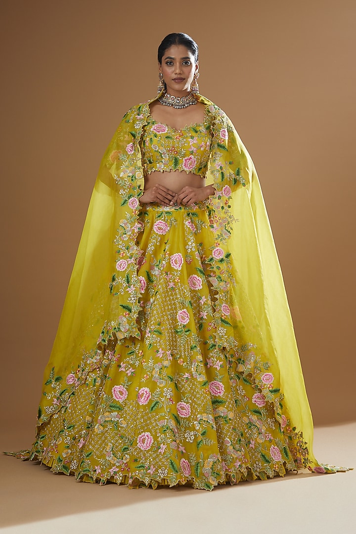 Yellow Organza Embroidered Bridal Lehenga Set by Anushree Reddy at Pernia's Pop Up Shop
