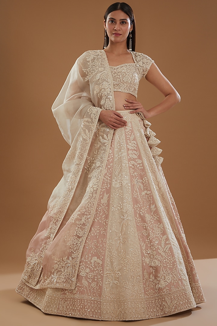 Ivory Organza Embroidered Bridal Lehenga Set by Anushree Reddy at Pernia's Pop Up Shop