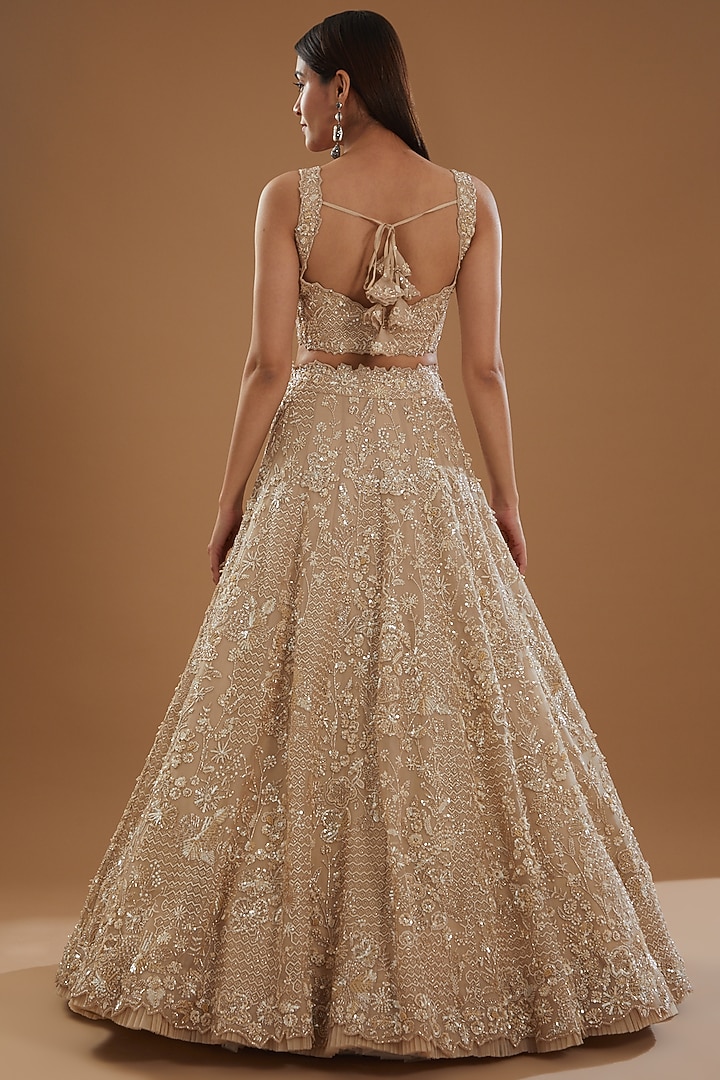 Ivory Organza Embroidered Bridal Lehenga Set by Anushree Reddy at Pernia's Pop Up Shop