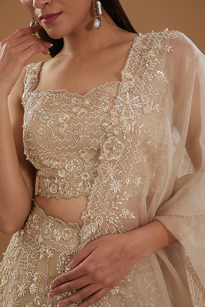 Ivory Organza Embroidered Bridal Lehenga Set by Anushree Reddy at Pernia's Pop Up Shop