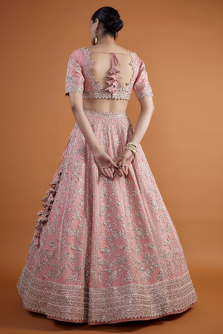Pink Raw Silk Zardosi Embroidered Bridal Lehenga Set by Anushree Reddy at Pernia's Pop Up Shop
