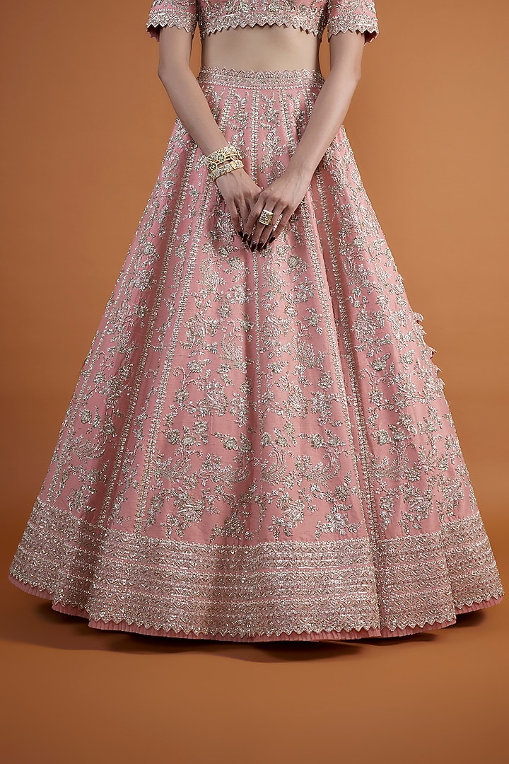Pink Raw Silk Zardosi Embroidered Bridal Lehenga Set by Anushree Reddy at Pernia's Pop Up Shop