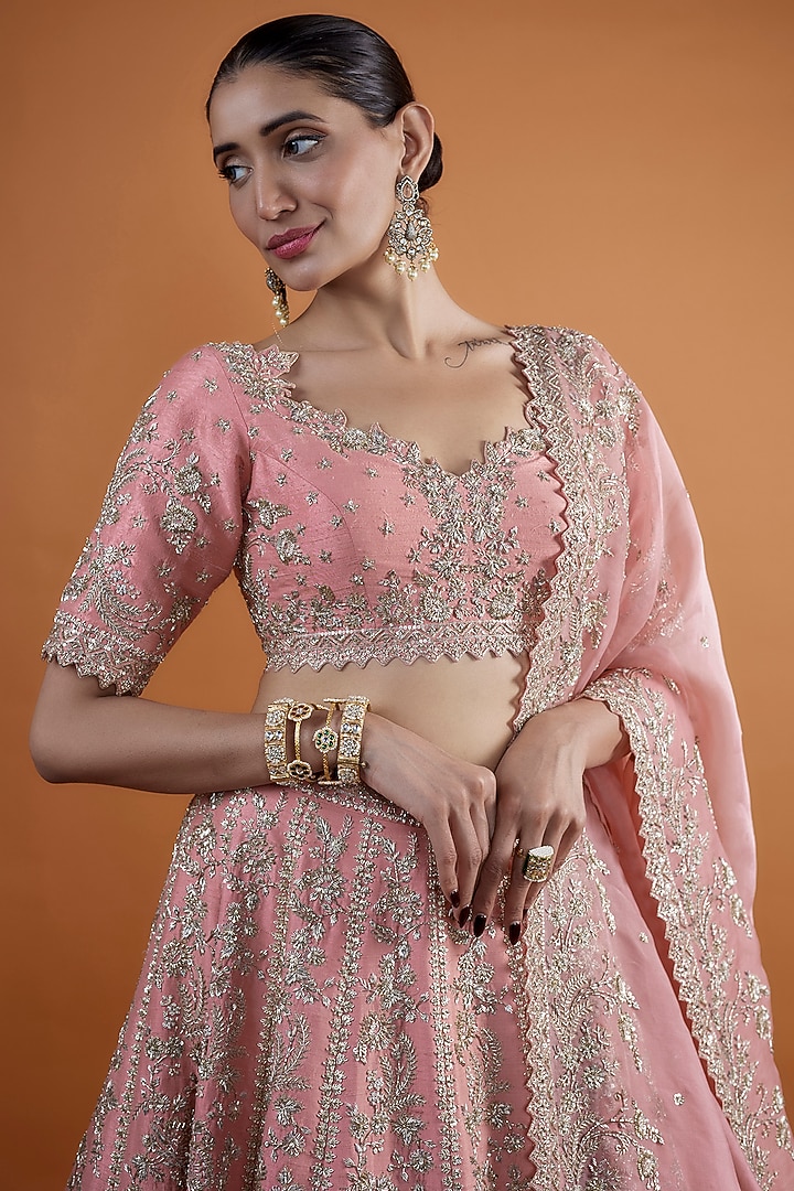 Pink Raw Silk Zardosi Embroidered Bridal Lehenga Set by Anushree Reddy at Pernia's Pop Up Shop