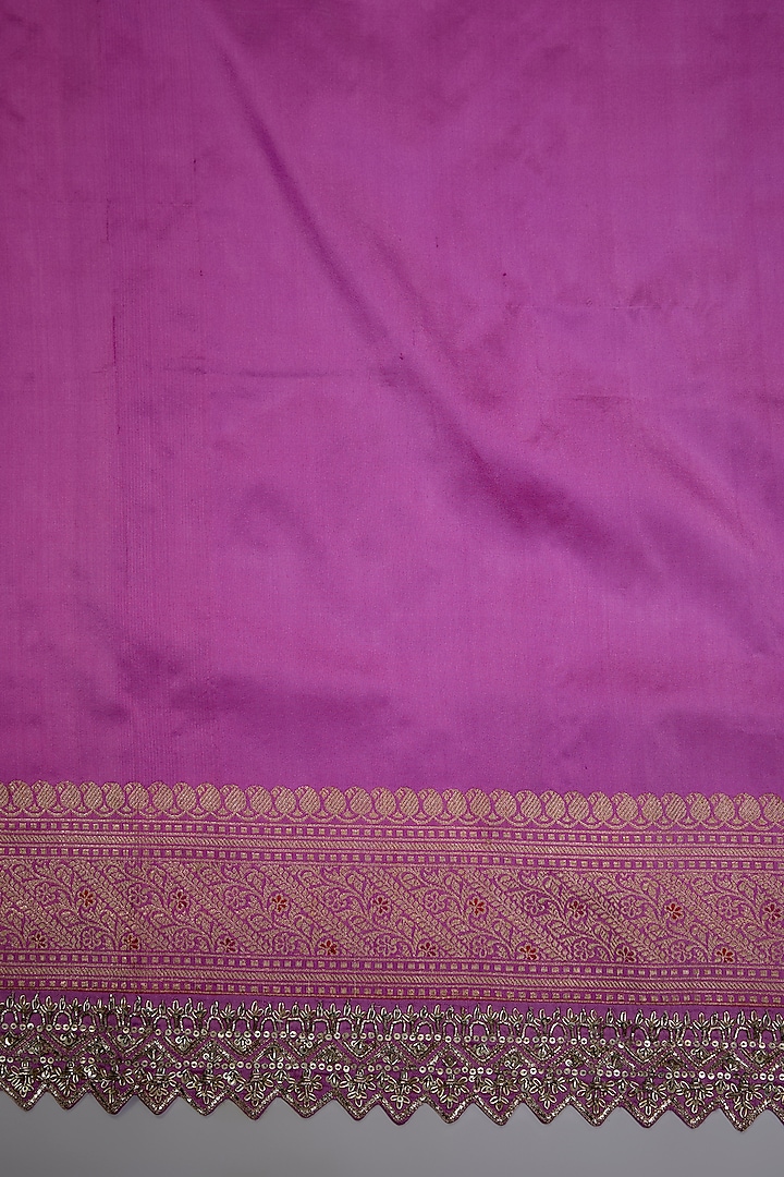 Lavender Silk Zardosi Hand Embroidered Banarasi Handwoven Bridal Saree Set by Anushree Reddy at Pernia's Pop Up Shop