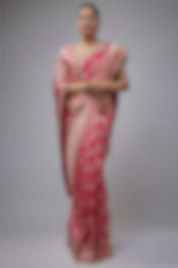 Pink Silk Zardosi Hand Embroidered Banarasi Handwoven Bridal Saree Set by Anushree Reddy at Pernia's Pop Up Shop